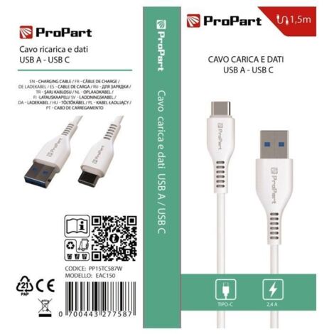 Cavo usb a usb c 2,4a 1,5 metri life365 italy pp15tc587w