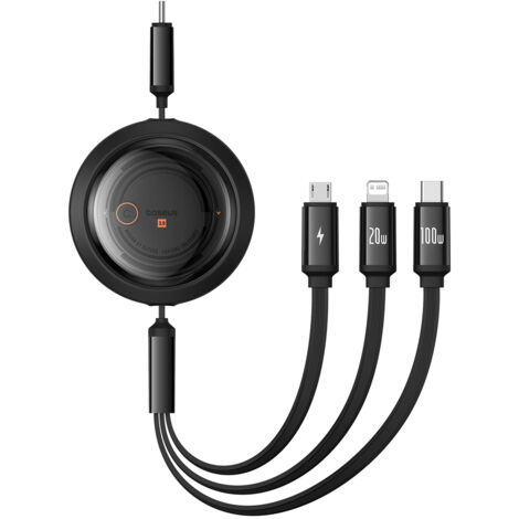 Cavo USB-C 3 in 1 Baseus Free2Draw USB-C/Lightning/Micro 100W, 1,1 m (nero)