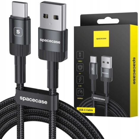 Cavo USB-C Spacecase 2M 2.4A nero