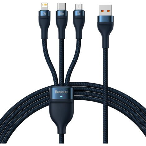 Cavo USB Flash Series II USB-C Iphone Lightning microUSB 100W 1,2m blu