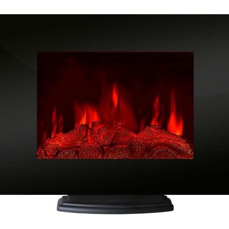 Cayenne Cheminée Electrique 1800W Noire - Face avant plate en verre trempé