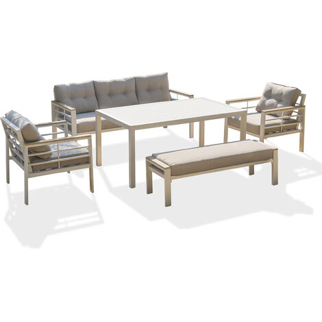 CAYENNE - Conjunto de comedor de jardín 7 plazas de aluminio blanco - DCB GARDEN