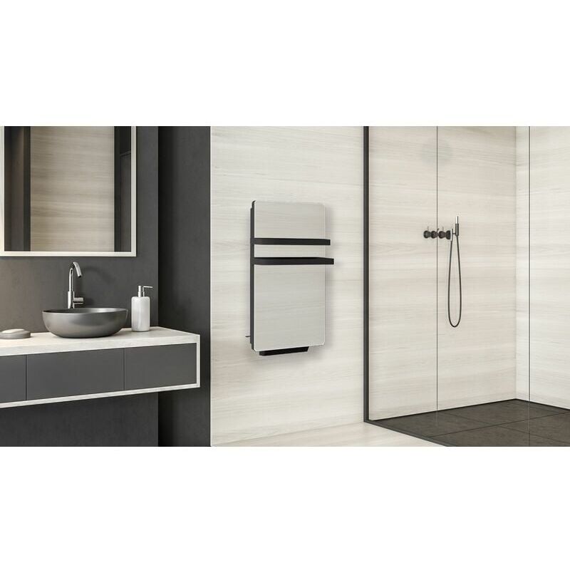 Carrera seche-serviettes miroir 500W + soufflerie 900W - Coeur aluminium - Verre miroir