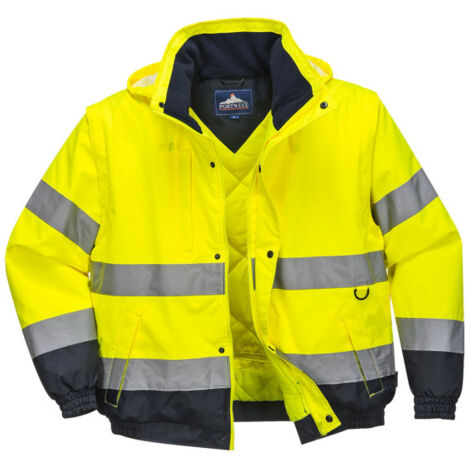 Cazadora 2 en 1 de alta visibilidad, bicolor con capucha desmontable C468 L amarillo