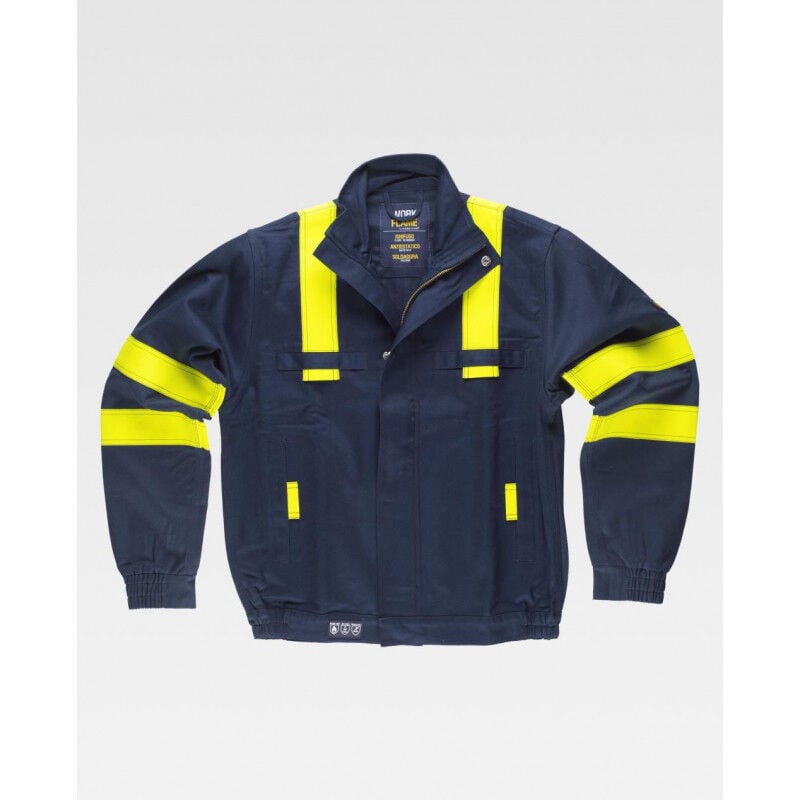 

Cazadora para soldador de algodón con cintas fluorescentes WORKTEAM B1194 | M - Marino+Amarillo A.V.
