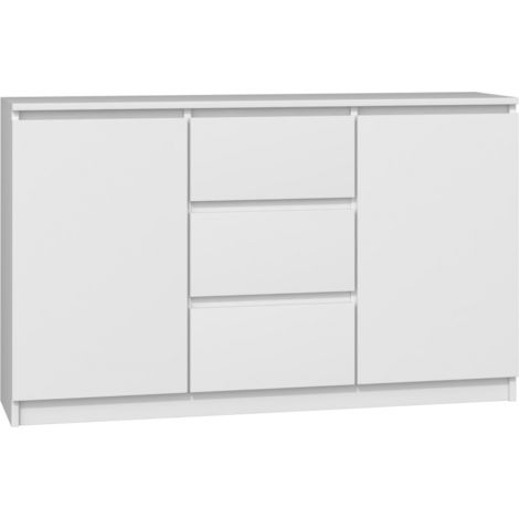 CAZAR Commode moderne 2 portes + 3 tiroirs chambre/salon/bureau Dimensions : 75x120x30 Design minimaliste Meuble fonctionnel
