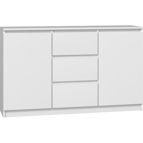 CAZAR - Commode moderne 2 portes + 3 tiroirs chambre/salon/bureau Dimensions : 75x120x30 - Design minimaliste - Meuble fonctionnel - Blanc