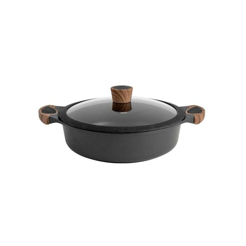 

Cazuela alta de aluminio/madera inducción con tapa de 28cm