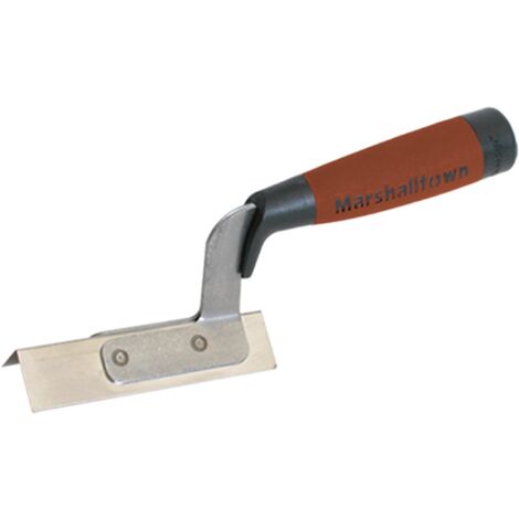 Cazzuola ad angolo esterno Marshalltown con manico DuraSoft, perfetta per la costruzione di muri a secco e l'isolamento termico, dimensioni della cazzuola: 108x38 mm