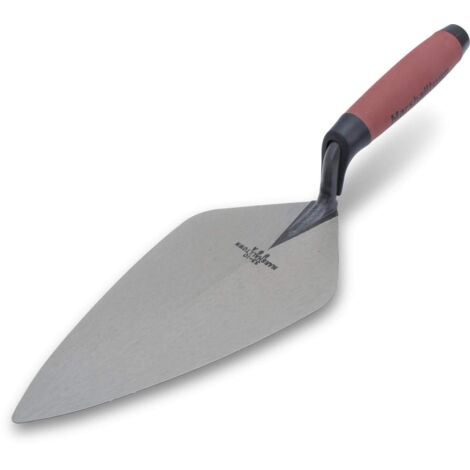Cazzuola Marshalltown, cazzuola London Style con manico ergonomico Durasoft, in acciaio al carbonio, con punta larga e collo dritto, dimensioni della cazzuola: 254x118 mm, Argento
