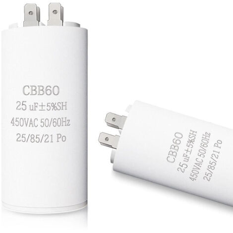 CBB60 25µF Anlaufkondensator, 25µF Motorkondensator, 45 x 95 mm, 50/60 Hz, 450 V AC, mit M8-Schraube für Elektromotoren/Trockner/Waschmaschinen, OUYLAF
