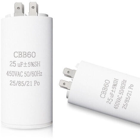 CBB60 Condensateur Moteur 25 µF 450VAC avec Vis M8 - Condensateur de Démarrage pour Sèche-Linge, Machine à Laver, Moteur Électrique