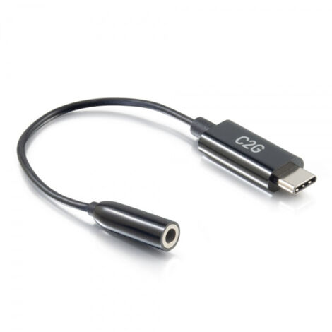 Cbl/USB C to AUX 3.5mm Adapter C2G USB C to 3.5mm Audio Adapter - USB C to AUX Cable - USB C to Headphone Jack - USB-C vers adaptateur de prise casque - 24 pin USB-C mâle pour mini-phone stereo 3.5 mm