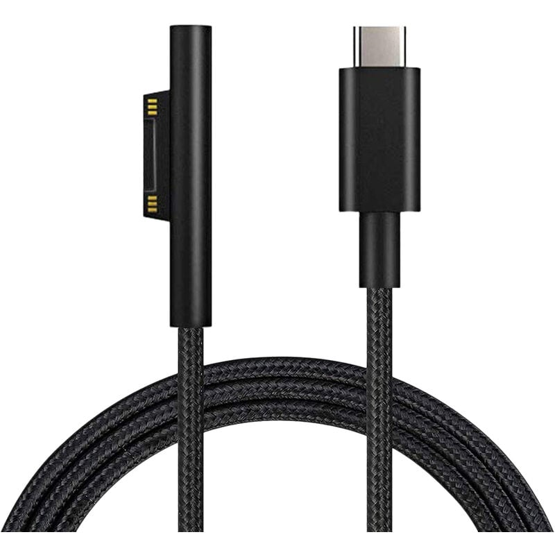 Câble de Charge usb-c Tressé en Nylon pour Câble D'Alimentation Secteur Surface Pro 6/5/4/3 Surface Laptop 1.5 m 45W 15V pd