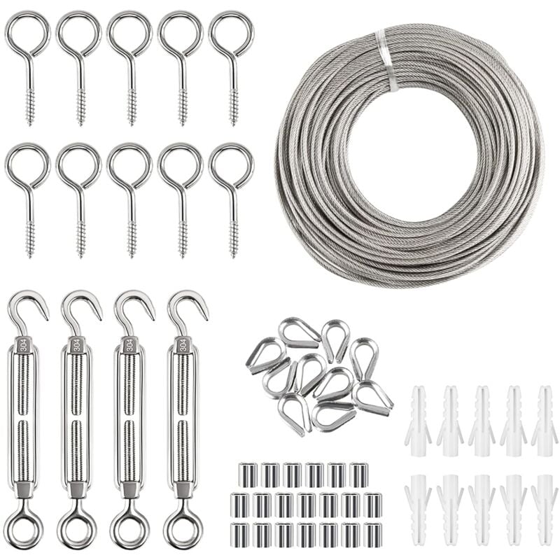 Câble en acier inoxydable 304 robuste avec revêtement en PVC - Pour poteau en bois