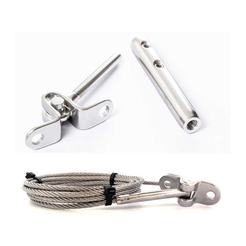 Câble inox 4mm 10M serti 1 coté articulé + 1 tendeur articulé