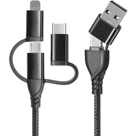 Cble USB C, 5 in 1 Cable Multi USB Type C Charge Rapide Nylon Tress avec 3 USB C Connecteur, Cble Chargeur Multi Embout pour Telephone iPhone 16/15, Samsung Galaxy, Huawei, Honor, Xiaomi-1.2M