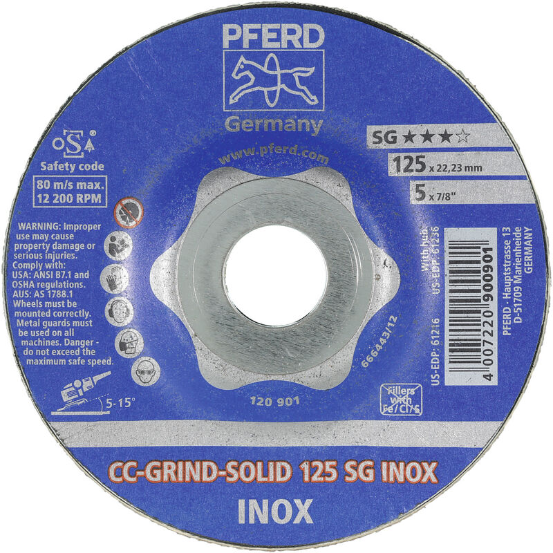 Image of Disco abrasivo cc-grind-solid sg inox, ⌀ Disco: 125 mm - Pferd