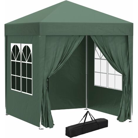 CCarpa plegable 2x2 m cenador de jardín con 4 paredes laterales tela Oxford 2 puertas 2 ventanas y bolsa de transporte verde