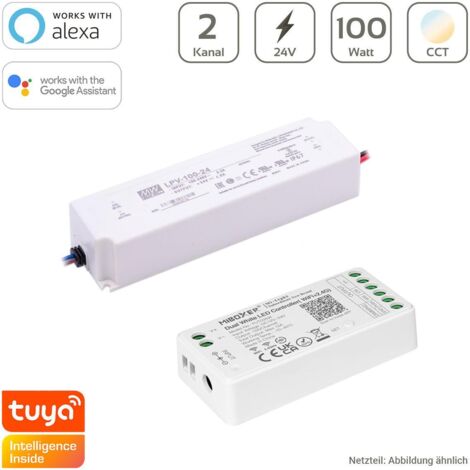 CCT Dimmer-Set 100W MiBoxer CCT WIFI LED Controller 2 Kanal 12/24V + Mean Well LPV-100-24 Netzteil 100W 24V 4.2A IP67
