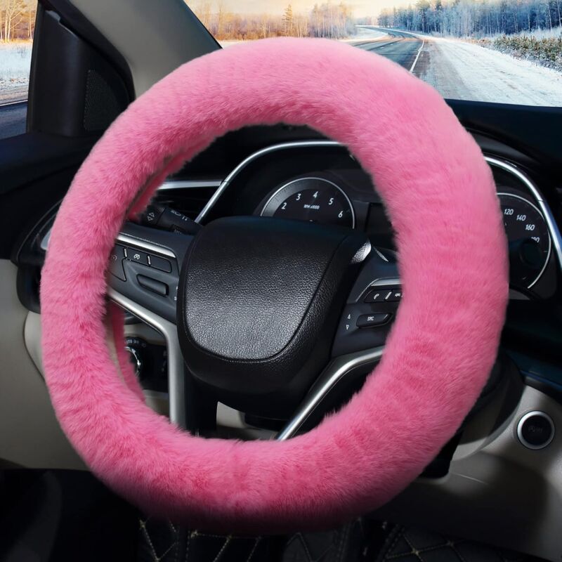 Ccykxa - 1 pcs Couvre Volant Fluffy Housse Volant Voiture en Fourrure,Fuzzy Caches de Volant Universelle 38cm Moumoute Volant pour Femmes (Rose)