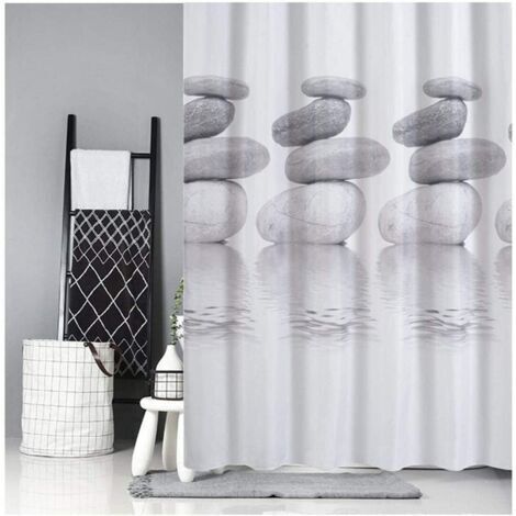 CCYKXA 1 Set Duschvorhänge in Kieselgrau, 180 x 200 cm, schimmel- und wasserabweisend, mit 12 Haken und Schlaufen