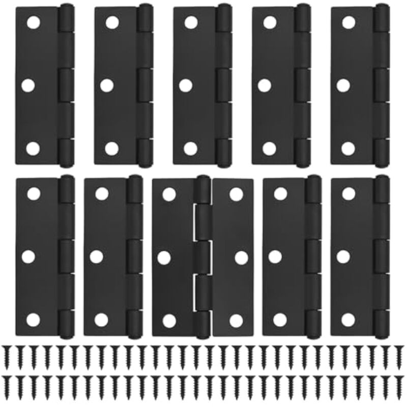 Ccykxa - 10 charnières de porte noires - 75mm (3 inch) charnières de porte de placard avec 60 vis noires charnières de porte intérieures pour meubles