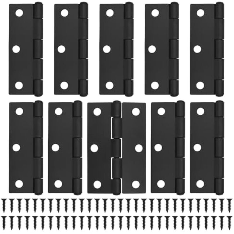 Ccykxa - 10 Pcs Black Door Hinges - 75mm (3 inch) Cupboard Door Hinges with 60 Pcs Black Screws Interior Door Hinges for Home Furniture Wooden Door
