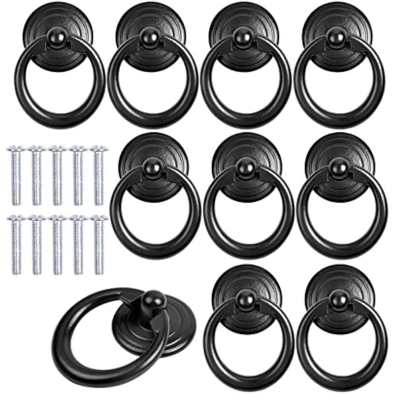 Ccykxa - 10 Pcs Noir Poignée d'Armoire Metal Bouton de Porte Tiroir Bague Poignée de Traction Classique Poignee de Meuble Rond Bouton de Meuble