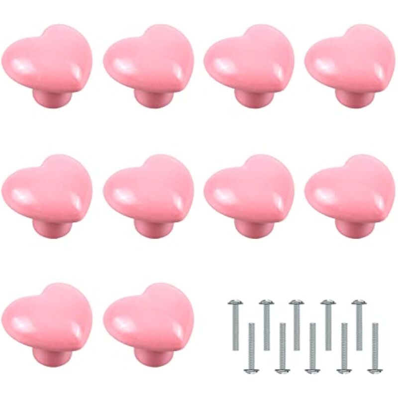 10 Pièces Boutons de Porte,Poignée en Forme de Coeur Boutons de Meuble Boutons de Céramique Rose pour Armoire Placard Chambre d'enfant - Ccykxa