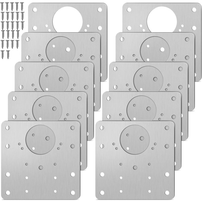 10 Pièces Plaque de Réparation de Charnière, Csuntikulo Plaque de Réparation de Charnière d'armoire en Acier Inoxydable avec Vis, Kit De Réparation
