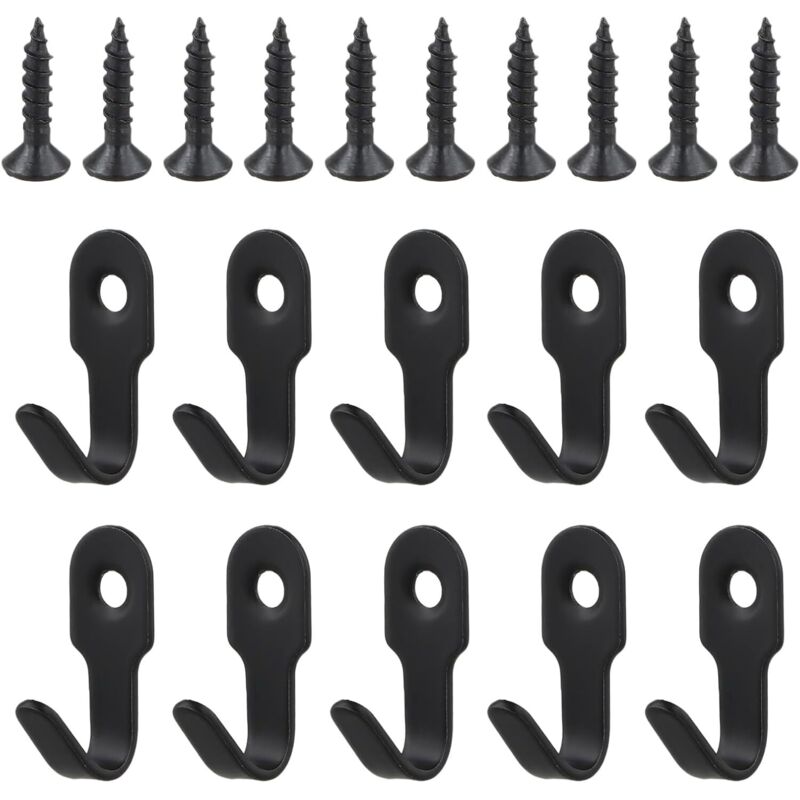 CCYKXA 10 Pieces Simple Black Hooks Wall-Mounted Coat Hooks Retro Stainless Steel Mini Coat Hooks with Screws and 10 Screws for Doors, Walls,