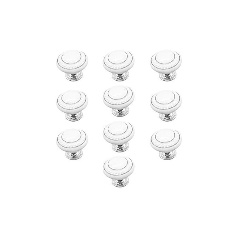 10 x Poignées et boutons de tiroir boutons de tiroir, Poignée de porte céramique, boutons de meubles (Double cercle d'argent - blanc) - Ccykxa