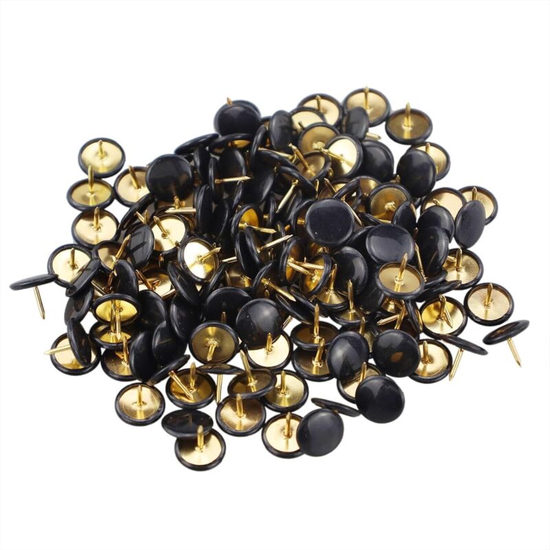 CCYKXA 100 Black Round Head Metal Push Pins - Gold Steel Flat Pins for Maps, Photo Walls, Cork Bulletin Boards