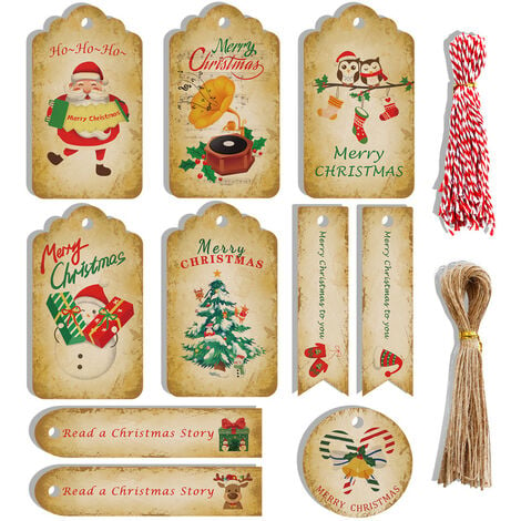 Larcenciel Kit Papier Cadeau Noel avec Etiquette et Autocollant, 6 Feuilles  Papier Emballage Cadeau Noël Vintage avec Joli Père Noël Renne, Papier