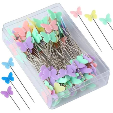 CCYKXA 100 Stück Stecknadeln mit Blumenkopf, flache, bunte Nähnadeln in Form von DIY-Quiltwerkzeugen, Nähzubehör, L, (linvshi shop)