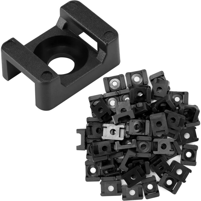 CCYKXA 100PCS Black Plastic Cable Tie Base for 9mm Cable Ties - Cable Organizer with Screw Hole
