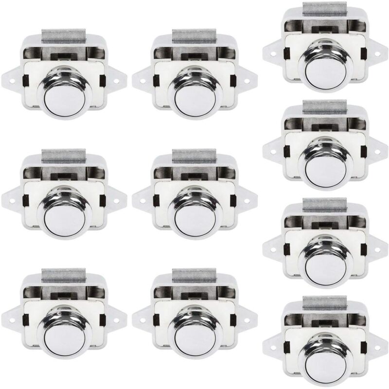 10Pcs Serrure de Sécurité Bouton Poussoir Armoire Porte pour Camping-car Caravane Argent - Ccykxa