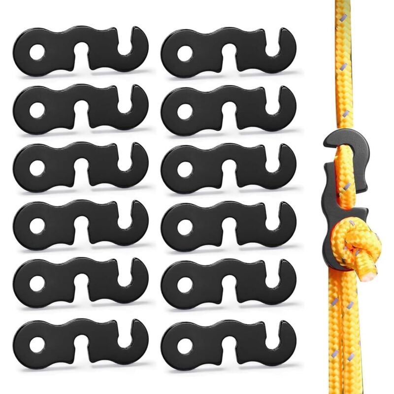 CCYKXA 12 Pcs Aluminum Alloy Rope Tensioners Adjustable Tent Accessory for Camping Hiking Picnic Outdoors (Black)
