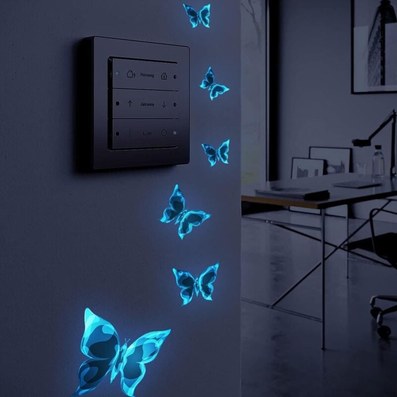Ccykxa - 12 Pièces Autocollant mural Sticker mural lumineux Sticker mural 3D lumineux papillon Bleu pour Fête Décoration de Mariage Maison et de Pièce
