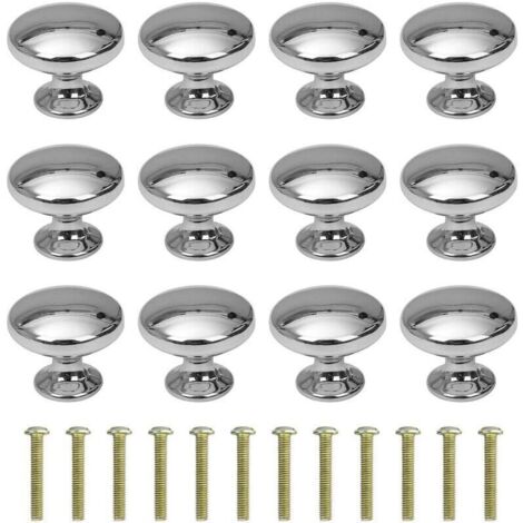 CCYKXA 12 Pièces Boutons de Tiroir Rond 30mm Poignée de Meuble pour Placards Armoires avec Vis Chrome