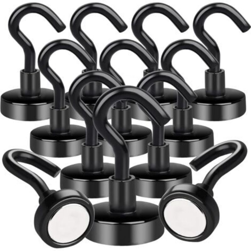 12 Pièces Crochet Magnetique 8 kg Aimant Puissant Neodyme Crochet pour Frigo Cuisines Bureau École Crochet de Croisière Robuste au Plafond Argenté