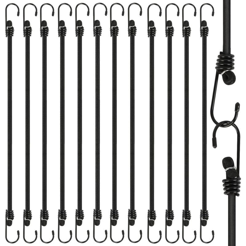 Ccykxa - 12 Pièces Tendeurs Elastique avec Crochets 30 cm Crochet pour Tendeur Elastique 8mm Extenseur Elastique Noir Sandow Elastique pour Bagages