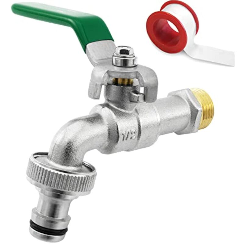 CCYKXA 1/2'' Pouce (15/21) Robinet d'eau en Laiton de Qualité Supérieure, Résistant à la Rouille et au Gel + Raccord de Tuyau Gratuit + Ebook pour