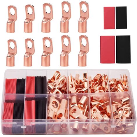 CCYKXA 120 Pcs Crimp Terminals 6/10/16/25mm², 8 Sizes M6 M8 Battery Crimp Terminal, Electrical Terminal SC Tubular Terminals Copper Ring Cable Terminals with Heat Shrink Tubing