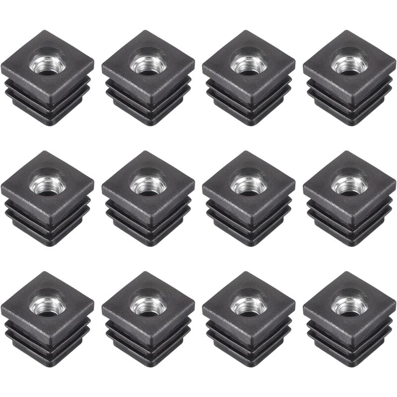 Ccykxa - 12Pcs Inserts pour Carré Tubes avec M8 Fil, for 0.79'x0.79' od Carré Tube, Carré Noir Plastique Bouchon Roulette Insert Chaise Embouts