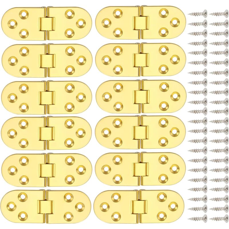 Ccykxa - 12Pcs 180 Degree Zinc Alloy Folding Hinges Round Edge Hinges Furniture Hinges for Table Cabinet Door Furniture (Gold)