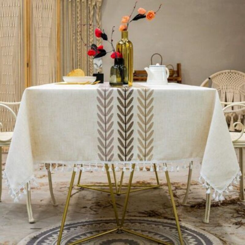 CCYKXA (1400×1800×5) Nappe de Ferme rectangulaire en Coton et Lin Lavable et antisalissure avec Pompons pour Cuisine, Salle à Manger, Pique-Nique,