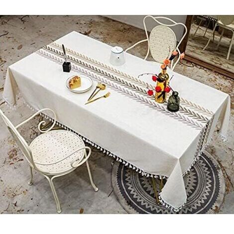 CCYKXA (1400×1800×5) Tovaglia rettangolare stile rustico in cotone e lino lavabile e antimacchia con nappe per cucina, sala da pranzo, picnic, esterni, giardino