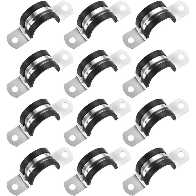 CCYKXA 15 Pieces 25mm U-Shaped Pipe Clamps, Stainless Steel Hose Clamps, Pipe Fasteners with Rubber Padding for Pipe Fixing